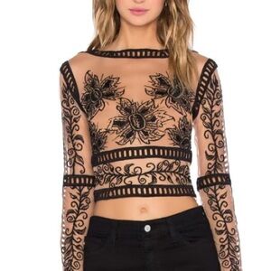 For Love And Lemons Black Floral Embroidered Blouse